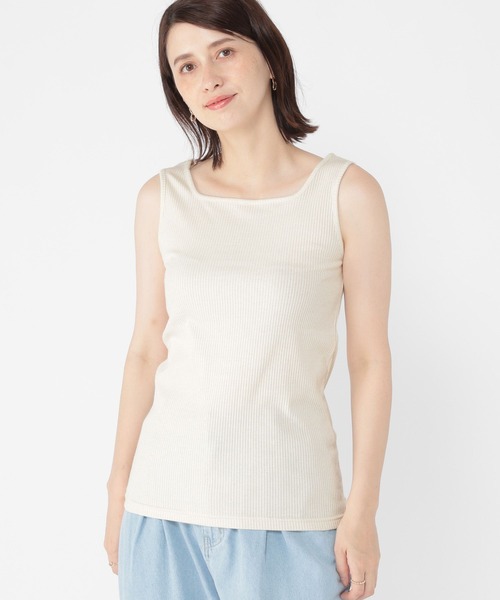 studio CLIP（スタディオクリップ）の「ミニラメ気が利くタンクトップ（タンクトップ・レディース・モカ/チャコール/カーキ/オフホワイト・ﾌﾘｰ(L)/MEDIUM/LARGE）」の2枚目の写真
