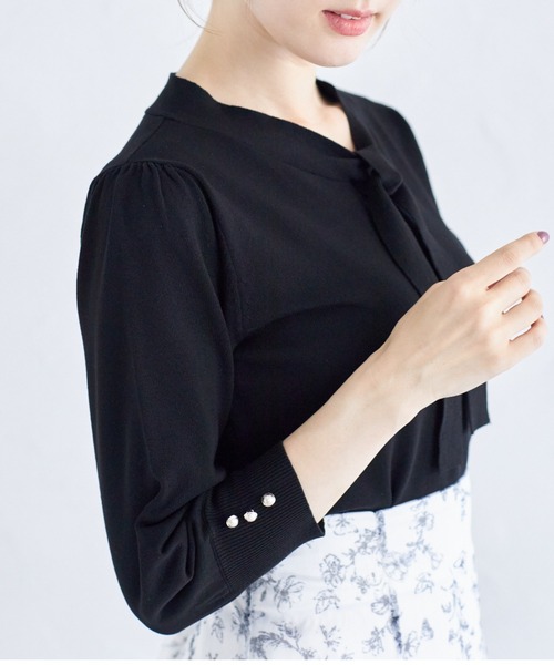 tocco closet(トッコ クローゼット)の「袖口飾り釦付きボウタイニットプルオーバー(ニット/セーター・レディース・ブラック/オフホワイト/ピンク・M)」の14枚目の写真
