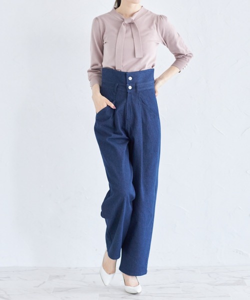 tocco closet(トッコ クローゼット)の「袖口飾り釦付きボウタイニットプルオーバー(ニット/セーター・レディース・ブラック/オフホワイト/ピンク・M)」の15枚目の写真