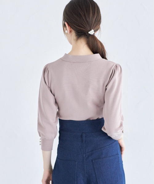 tocco closet(トッコ クローゼット)の「袖口飾り釦付きボウタイニットプルオーバー(ニット/セーター・レディース・ブラック/オフホワイト/ピンク・M)」の17枚目の写真