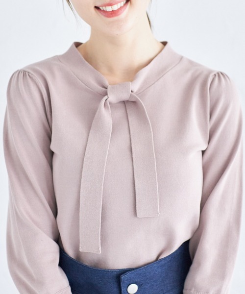 tocco closet(トッコ クローゼット)の「袖口飾り釦付きボウタイニットプルオーバー(ニット/セーター・レディース・ブラック/オフホワイト/ピンク・M)」の18枚目の写真