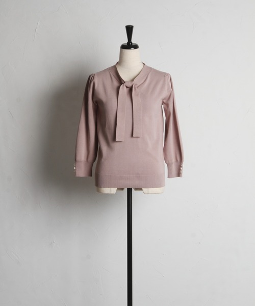 tocco closet(トッコ クローゼット)の「袖口飾り釦付きボウタイニットプルオーバー(ニット/セーター・レディース・ブラック/オフホワイト/ピンク・M)」の20枚目の写真