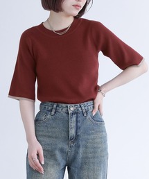 n'OrLABEL | 『配色ライン5分袖リブニット』(ニット/セーター)