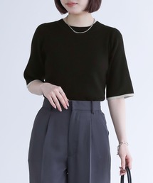 n'OrLABEL | 『配色ライン5分袖リブニット』(ニット/セーター)