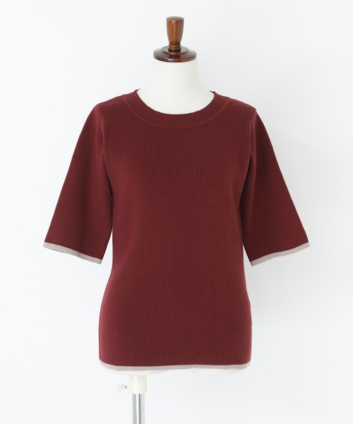 n'OrLABEL（ノアールレーベル）の「『配色ライン5分袖リブニット』（ニット/セーター・レディース・杢グレー/ブラック/ボルドー・L～LL/S～Ｍ/3L）」の11枚目の写真