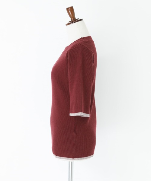 n'OrLABEL（ノアールレーベル）の「『配色ライン5分袖リブニット』（ニット/セーター・レディース・杢グレー/ブラック/ボルドー・L～LL/S～Ｍ/3L）」の12枚目の写真