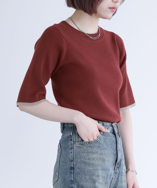 ebure - エブール　五分袖リブニット 極美品 エブール ebure シアーコットンアセテート ワイド