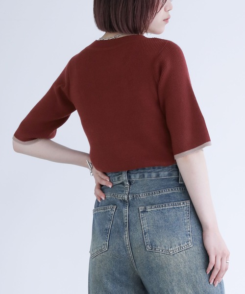 n'OrLABEL（ノアールレーベル）の「『配色ライン5分袖リブニット』（ニット/セーター・レディース・杢グレー/ブラック/ボルドー・L～LL/S～Ｍ/3L）」の18枚目の写真