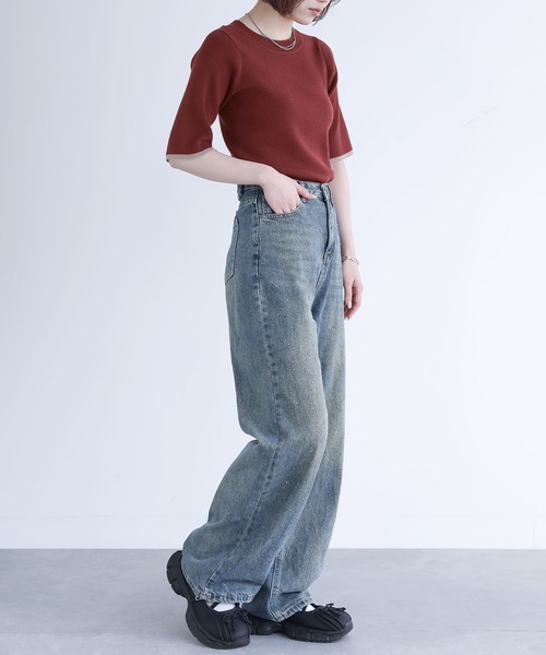 n'OrLABEL（ノアールレーベル）の「『配色ライン5分袖リブニット』（ニット/セーター・レディース・杢グレー/ブラック/ボルドー・L～LL/S～Ｍ/3L）」の19枚目の写真