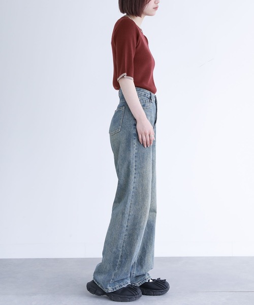 n'OrLABEL（ノアールレーベル）の「『配色ライン5分袖リブニット』（ニット/セーター・レディース・杢グレー/ブラック/ボルドー・L～LL/S～Ｍ/3L）」の20枚目の写真