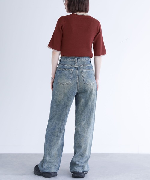 n'OrLABEL（ノアールレーベル）の「『配色ライン5分袖リブニット』（ニット/セーター・レディース・杢グレー/ブラック/ボルドー・L～LL/S～Ｍ/3L）」の21枚目の写真