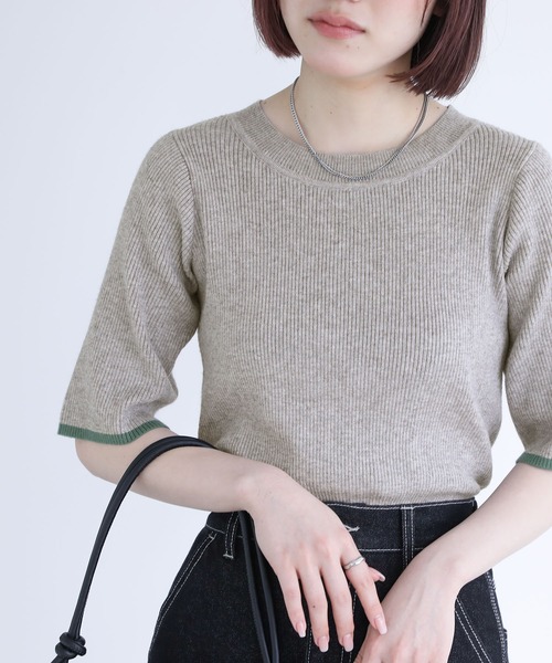 n'OrLABEL（ノアールレーベル）の「『配色ライン5分袖リブニット』（ニット/セーター・レディース・杢グレー/ブラック/ボルドー・L～LL/S～Ｍ/3L）」の15枚目の写真