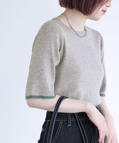 n'OrLABEL（ノアールレーベル）の「『配色ライン5分袖リブニット』（ニット/セーター・レディース・杢グレー/ブラック/ボルドー・L～LL/S～Ｍ/3L）」の16枚目の写真