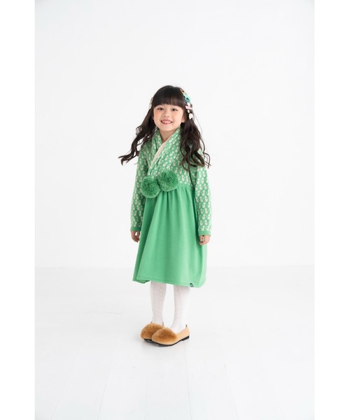 nino（ニノ）の「【綿100％】ＫＮＩＴＣａｔジャガードマフラー（マフラー・キッズ・エメラルド/ブラック・M）」の3枚目の写真