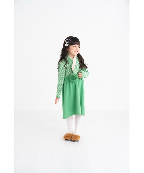 nino（ニノ）の「【綿100％】ＫＮＩＴＣａｔジャガードマフラー（マフラー・キッズ・エメラルド/ブラック・M）」の4枚目の写真