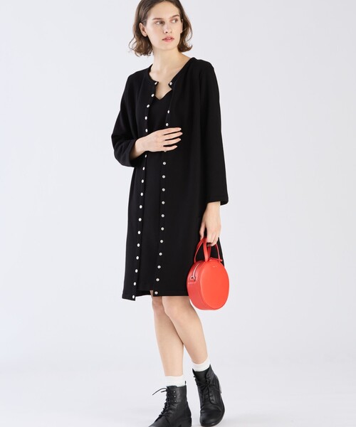 agnes b.(アニエスベー)の「オーガニックコットン メルトン 七分袖 カーディガンプレッション "Robe"(ワンピース・レディース・ブラック・1/3/2)」の3枚目の写真