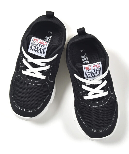 WASK（ワスク）の「メッシュゴム紐スニーカー(17~21cm)（スニーカー・キッズ・ブラック・18cm/19cm/20cm/21cm/17cm）」の3枚目の写真