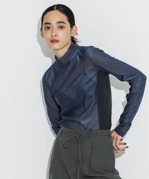 【STUDIOUS/ステュディオス】《モードに-5㎏見え》リブパネルシアートップス/ストレッチ/ノンストレス