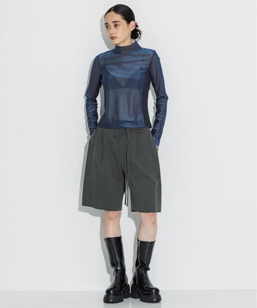 tシャツ 「STUDIOUS/ステュディオス」「モードに-5kg見え」リブパネルシアートップス/ストレッチ/ノンストレス レディース STUDIOUS tシャツ 「STUDIOUS/ステュディオス」「モードに-5kg