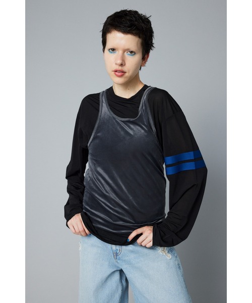 HeRIN.CYE（ヘリンドットサイ）の「Velour tank top　　ベロアタンクトップ（タンクトップ・レディース・オレンジ/ネイビー/ライトグリーン/グレー・FREE）」の2枚目の写真