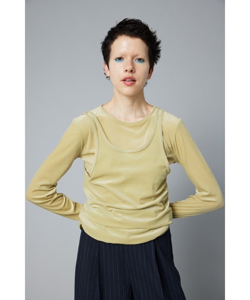 HeRIN.CYE（ヘリンドットサイ）の「Velour tank top　　ベロアタンクトップ（タンクトップ・レディース・オレンジ/ネイビー/ライトグリーン/グレー・FREE）」の3枚目の写真