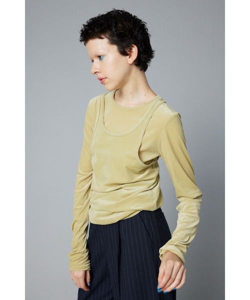 HeRIN.CYE（ヘリンドットサイ）の「Velour tank top　　ベロアタンクトップ（タンクトップ・レディース・オレンジ/ネイビー/ライトグリーン/グレー・FREE）」の9枚目の写真