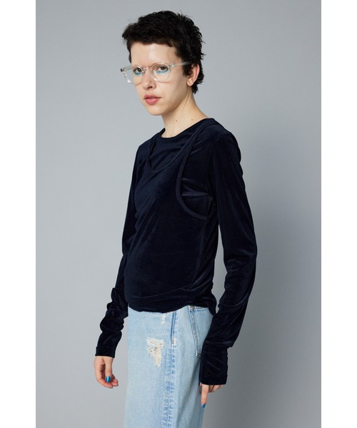 HeRIN.CYE（ヘリンドットサイ）の「Velour tank top　　ベロアタンクトップ（タンクトップ・レディース・オレンジ/ネイビー/ライトグリーン/グレー・FREE）」の12枚目の写真