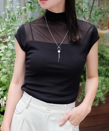 ハイネック切り替えシアートップス