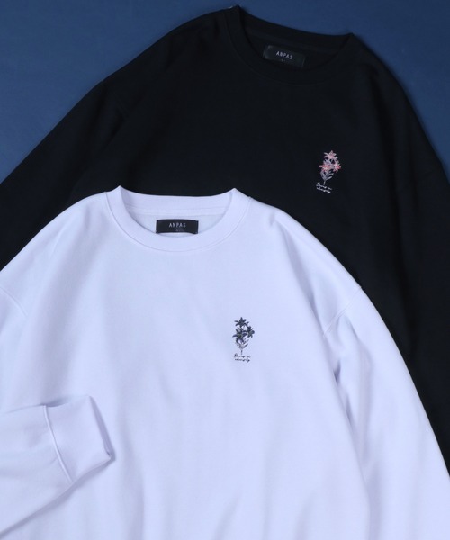 ANPAS（アンパス）の「ANPAS Fleece Lining Flower Embroidery Oversized SweatShirt/ANPAS 別注 裏起毛 花柄 フラワー ワンポイント刺繍 オーバーサイズ スウェット トップス トレーナー メンズ（スウェット・メンズ・ブラック系その他/ホワイト系その他2/ブラック系その他3/グレー系その他/ブラック系その他2/グレー系その他2/グレー系その他3/ホワイト系その他/ホワイト系その他3・M/L/LL）」の3枚目の写真