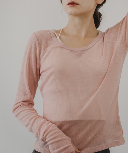 rectangle（レクタングル）の「シアーテレコクルーネックトップス（Tシャツ/カットソー・レディース・ブラック/アイボリー/ピンク/杢グレー・FREE）」の22枚目の写真