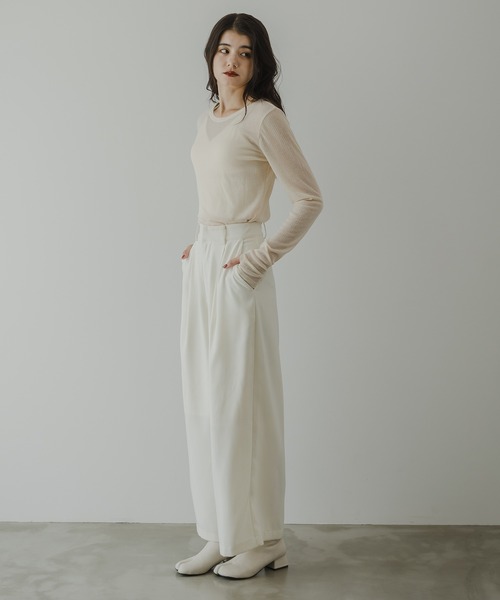 rectangle（レクタングル）の「シアーテレコクルーネックトップス（Tシャツ/カットソー・レディース・ブラック/アイボリー/ピンク/杢グレー・FREE）」の5枚目の写真