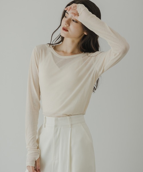 rectangle（レクタングル）の「シアーテレコクルーネックトップス（Tシャツ/カットソー・レディース・ブラック/アイボリー/ピンク/杢グレー・FREE）」の7枚目の写真