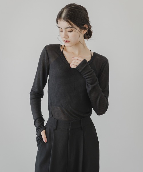 rectangle（レクタングル）の「シアーテレコクルーネックトップス（Tシャツ/カットソー・レディース・ブラック/アイボリー/ピンク/杢グレー・FREE）」の15枚目の写真