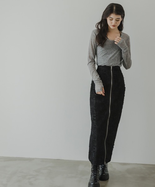 rectangle（レクタングル）の「シアーテレコクルーネックトップス（Tシャツ/カットソー・レディース・ブラック/アイボリー/ピンク/杢グレー・FREE）」の19枚目の写真