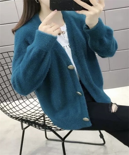 FREE STYLISTS(フリー スタイリスト)の「Vネックニットカーディガン(カーディガン/ボレロ・レディース・ベージュ/ホワイト/ピンク/オリーブ/ブルーグリーン・FREE)」の12枚目の写真