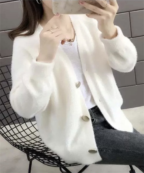 FREE STYLISTS(フリー スタイリスト)の「Vネックニットカーディガン(カーディガン/ボレロ・レディース・ベージュ/ホワイト/ピンク/オリーブ/ブルーグリーン・FREE)」の7枚目の写真