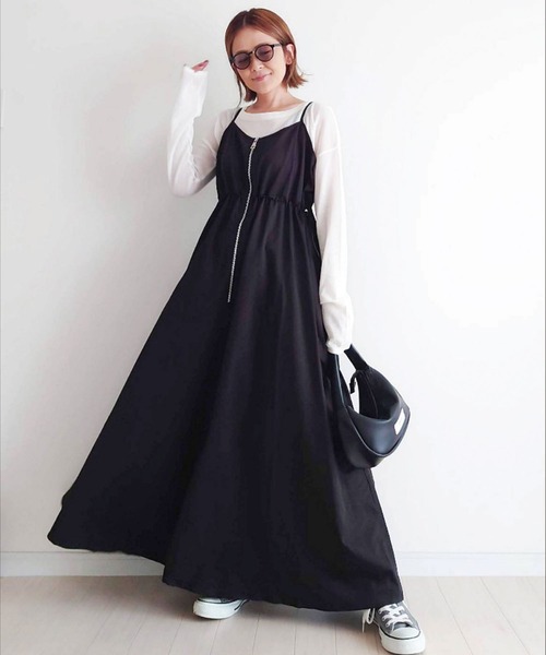 CORNERS by yui（コーナーズバイユイ）の「【CORNERS by yui】ナイロンドロストZIPキャミワンピース（ワンピース・レディース・ブラック/グレー/ブラウン/カーキ/ホワイト・M）」の14枚目の写真