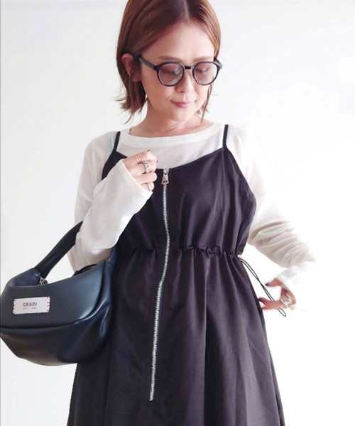 CORNERS by yui（コーナーズバイユイ）の「【CORNERS by yui】ナイロンドロストZIPキャミワンピース（ワンピース・レディース・ブラック/グレー/ブラウン/カーキ/ホワイト・M）」の15枚目の写真