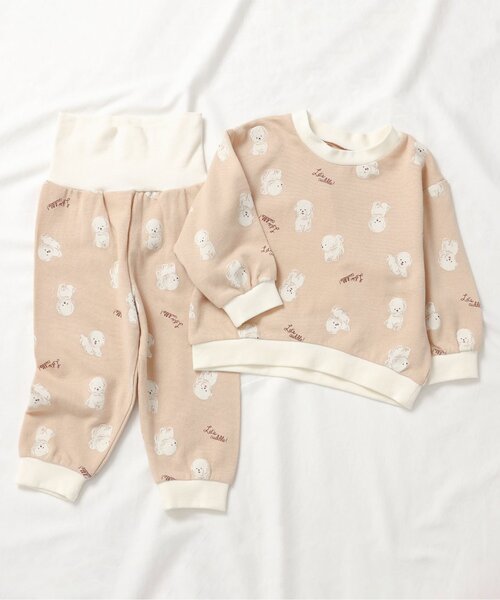 apres les cours（アプレレクール）の「くま・ビションフリーゼ柄裏毛パジャマ（ルームウェア/パジャマ・キッズ・ベージュ/キナリ・80/90/100/110/120/130）」の2枚目の写真