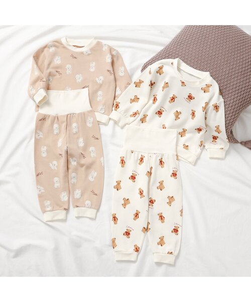 apres les cours（アプレレクール）の「くま・ビションフリーゼ柄裏毛パジャマ（ルームウェア/パジャマ・キッズ・ベージュ/キナリ・80/90/100/110/120/130）」の3枚目の写真