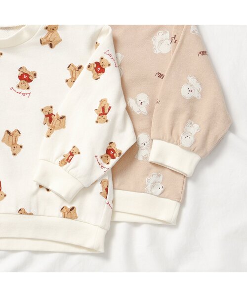 apres les cours（アプレレクール）の「くま・ビションフリーゼ柄裏毛パジャマ（ルームウェア/パジャマ・キッズ・ベージュ/キナリ・80/90/100/110/120/130）」の4枚目の写真