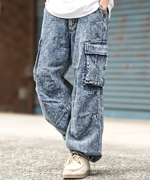 デニムパッチワークパターンカーゴパンツ（デニムパンツ）｜LUXSTYLE（ラグスタイル）