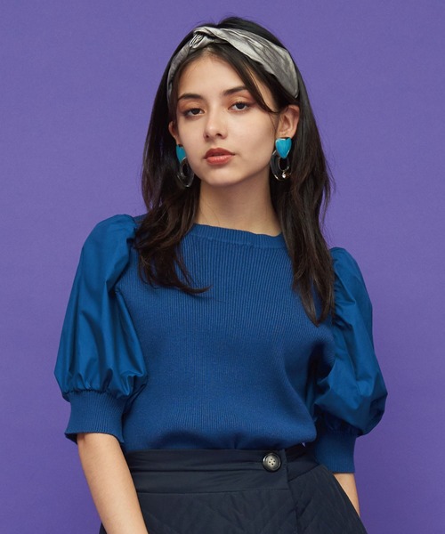 JETSET SOLO PLUS （ジェットセットソロプラス）の「異素材ボリュームスリーブリブニット（ニット/セーター・レディース・イエロー/オフホワイト/ブラック/ブルー・FREE）」の4枚目の写真