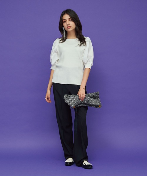 JETSET SOLO PLUS （ジェットセットソロプラス）の「異素材ボリュームスリーブリブニット（ニット/セーター・レディース・イエロー/オフホワイト/ブラック/ブルー・FREE）」の6枚目の写真