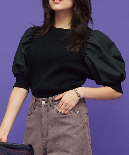 JETSET SOLO PLUS （ジェットセットソロプラス）の「異素材ボリュームスリーブリブニット（ニット/セーター・レディース・イエロー/オフホワイト/ブラック/ブルー・FREE）」の10枚目の写真