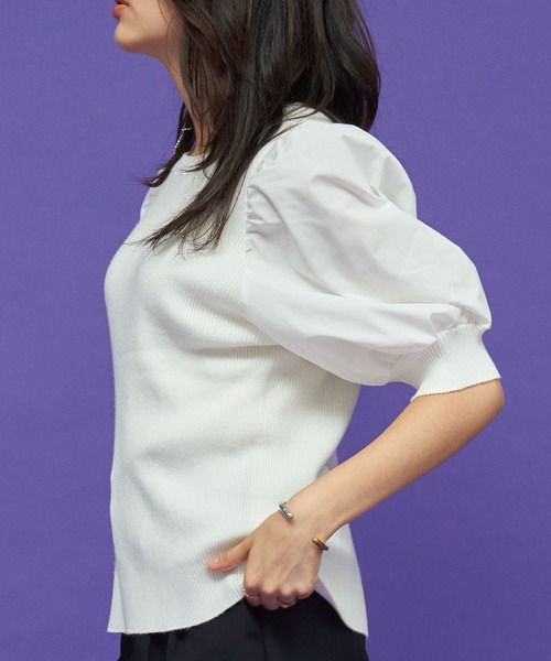 JETSET SOLO PLUS （ジェットセットソロプラス）の「異素材ボリュームスリーブリブニット（ニット/セーター・レディース・イエロー/オフホワイト/ブラック/ブルー・FREE）」の8枚目の写真