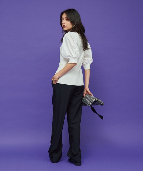 JETSET SOLO PLUS （ジェットセットソロプラス）の「異素材ボリュームスリーブリブニット（ニット/セーター・レディース・イエロー/オフホワイト/ブラック/ブルー・FREE）」の7枚目の写真