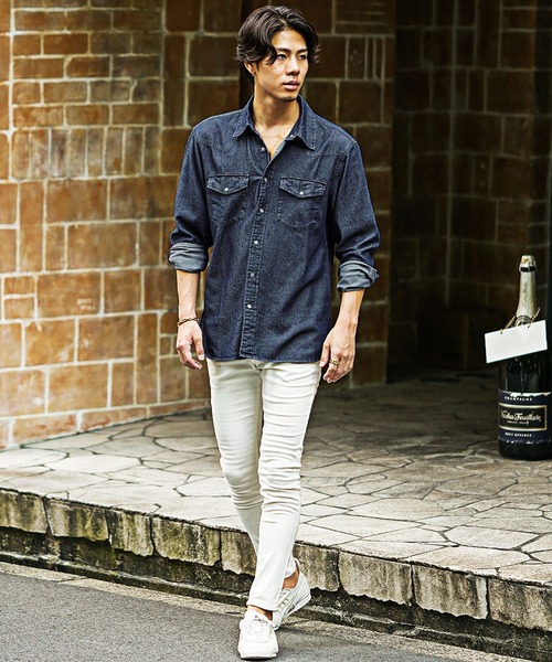 【SOEMDIFF】ワンポイント長袖デニムシャツ メンズ ウエスタンシャツ 冬服（シャツ/ブラウス）｜SOMEDIFF（サムディフ）