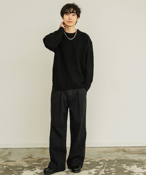 セール】畦編み クルーネック ニットセーター（ニット/セーター