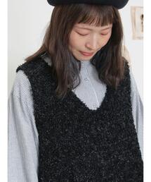 Samansa Mos2 | ファンシーヤーンVネックベスト(ベスト)